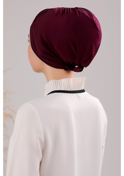 Melodi Scarf Kadın Üç Bantlı Çapraz Hazır Türban Dış Bone Mürdüm Mürdüm