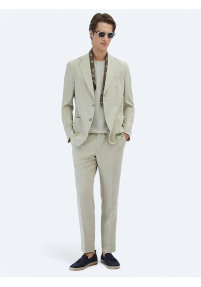 Kip Bej Düz Modern Fit Takım Elbise Bej