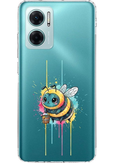 Redmi Note 11e İle Uyumlu Splash Arı Tasarımlı Şeffaf Silikon Kılıf Şeffaf