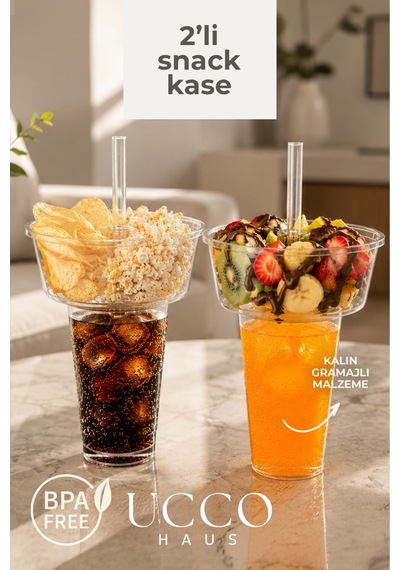 2'li Snack Kase Bardak Seti 4 Parça İçecek & Atıştırmalık Sunum Bardağı 500 Ml Pet Bardak Şeffaf