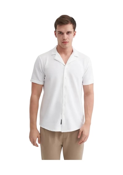 Slim Fit Dar Kesim Kalın Kısa Kol Gömlek Beyaz