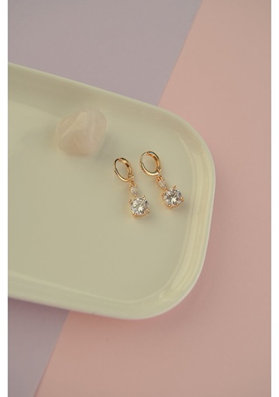 Minimal Kare Tektaş Charm Halka Küpe Şeffaf Beyaz Taşlı Sallantıl Renkli
