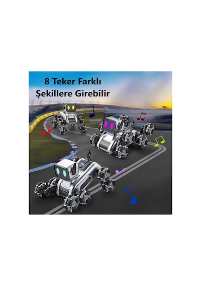 Uzaktan Kumandalı 8 Tekerli Akrobat Wall-e Benzeri Oyuncak Robot Köpek Araba 25 Cm. Gri