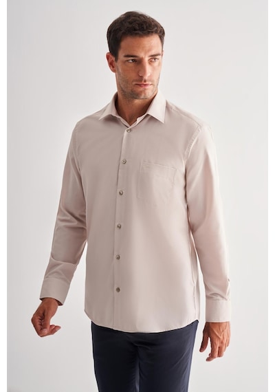 İmza Koyu Bej Sert Yaka Uzun Kol Easy To Iron Comfort Fit Pamuklu Gömlek 1004255182 Koyu Bej