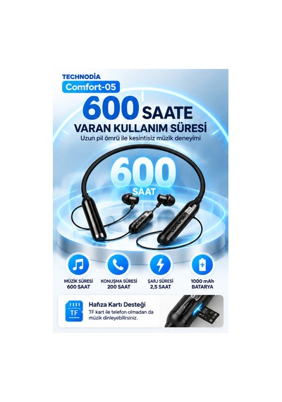 Technodia Comfort-05 Bluetooth 5.4 Boyun Tipi Kulak İçi Kulaklık