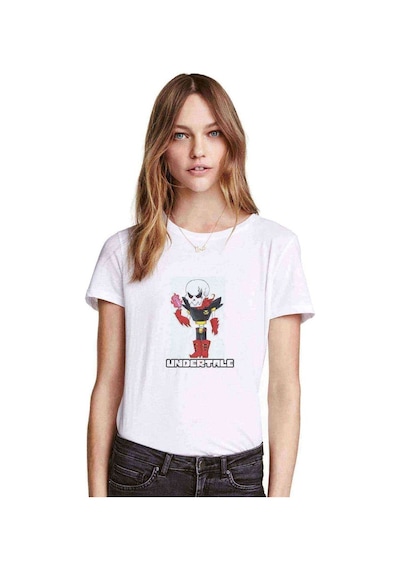 Undertale Skull Baskılı Beyaz Kadın Tshirt