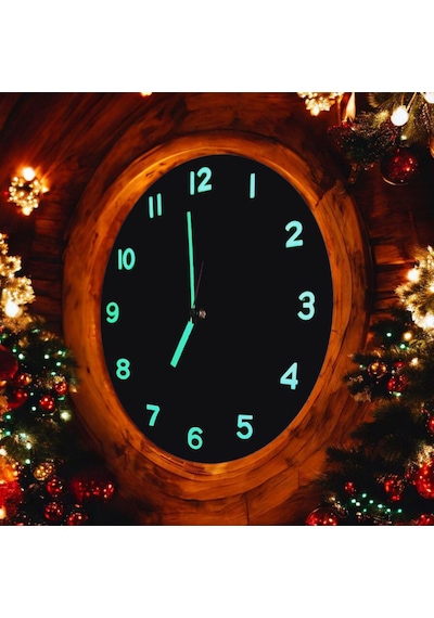 Fosforlu 3d Kabartma Rakam Ahşap Camsız Duvar Saati Çap 29 Cm Siyah