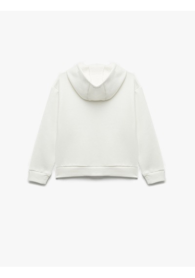 Koton Cepli Uzun Kollu Baskılı Oversize Kapşonlu Fermuarlı Sweatshirt Ekru 7wkg10018ak
