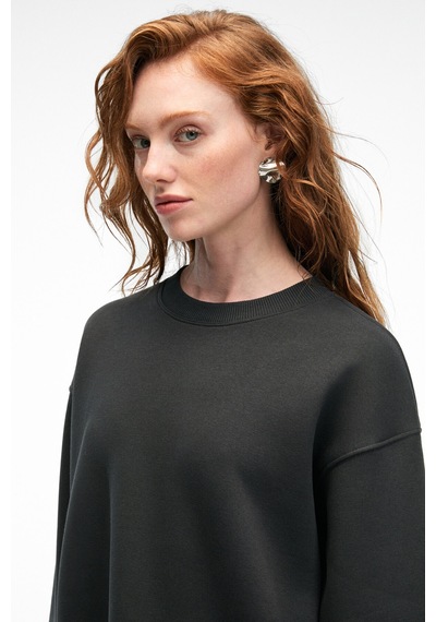 ETHIQUET ESME Kadın Oversize Yuvarlak Yakalı Kol Ucu Ve Etek Ucu Manşetli Antrasit Sweatshirt