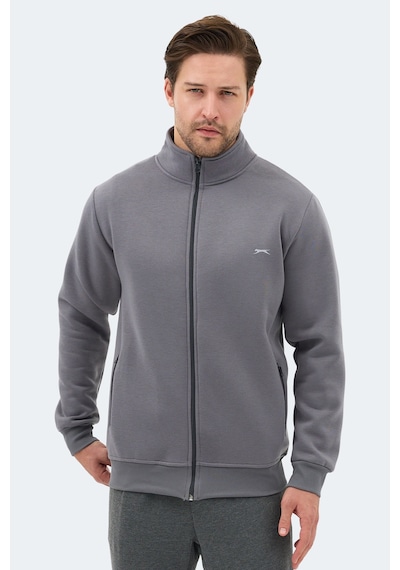 Slazenger Mendoza I Erkek Fermuarlı Dik Yaka Cepli Gri Sweatshırt Gri
