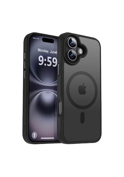 Güçlü Manyetik Telefon Kılıfı, Askeri Düzey Düşme Koruması Güçlü Silikon Kenarlar İnce Yarı Saydam Mat Koruyucu Kılıf Siyah, İphone 16 6,1 İnç 6998