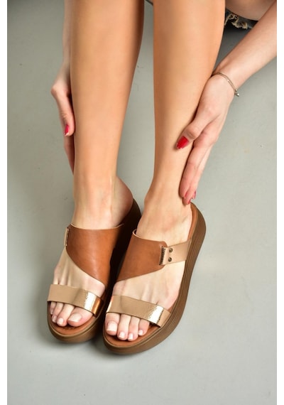 Fox Shoes S291059703 Taba/bakır Hakiki Deri Kalın Tabanlı Kadın Terlik Bakır - Taba
