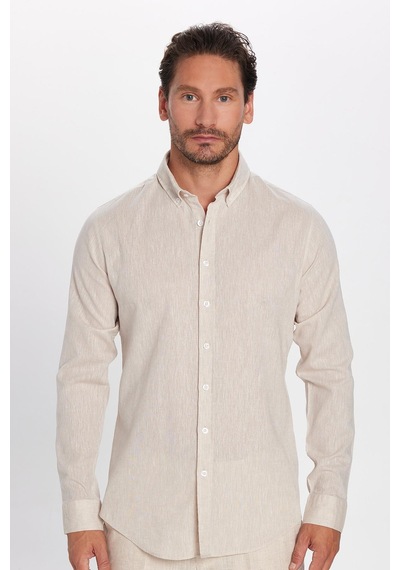 Tudors Erkek Slim Fit Dar Kesim Uzun Kollu Keten Premium Seri Düğmeli Yaka Spor Bej Gömlek-32815 Bej Tudors Erkek Slim Fit Dar Kesim Uzun Kollu Keten Premium Seri Düğmeli Yaka Spor Bej Gömlek-32815 Bej