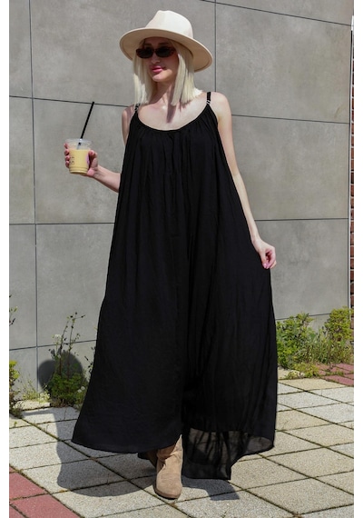 Madmext Siyah Halter Yaka Askılı Uzun Basic Kadın Elbise Mg2163 Siyah