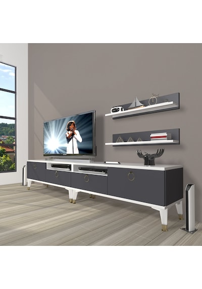 Decoraktiv Eko 200r Mdf Gold Tv Ünitesi Tv Sehpası Beyaz - Antrasit