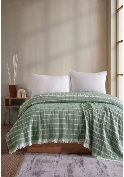 Miracolo Home Müslin 4 Katlı Yatak Örtüsü Pike Çift Kişilik Pamuklu Çift Kişilik 200x230 Yeşil