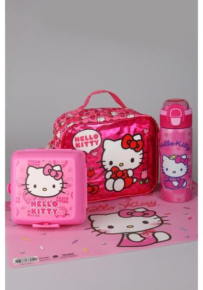 X Dekomus Lisanslı Hello Kitty Love Shine Collection Beslenme Çantası,600 Ml Çelik Matara,beslenme Örtüsü Ve Beslenme Kabı Seti Altın