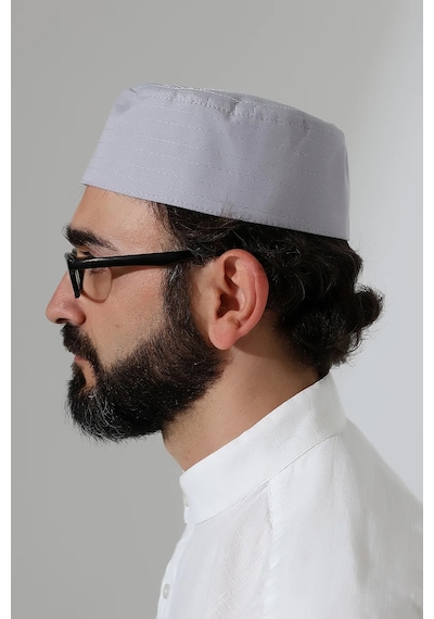 Elif Vav Nakışlı Kalıp Namaz Takkesi - Gri Gri