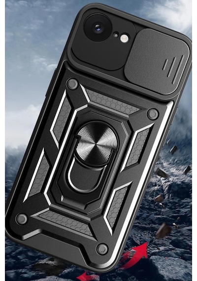 Apple, Uyumlu iPhone 16e Kılıf Pars Lens Yüzüklü - Siyah - Aflc-879082
