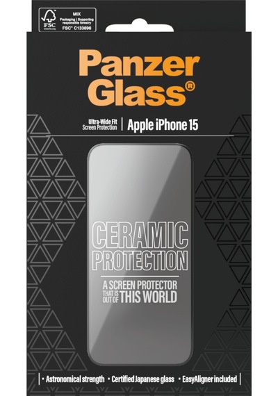 Panzerglass Apple Uyumlu iPhone 15 Ultra-wide Fit Tam Koruma Çerçeve Aparatlı Seramik Ekran Koruyucu