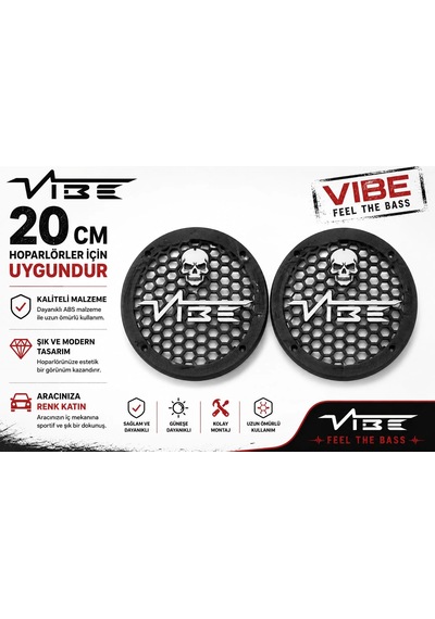 Vibe Black Death 20cm Hoparlör Kapağı - Vibe Logolu Kaliteli Plastik Midrange Hoparlör Kapak 20 Cm -