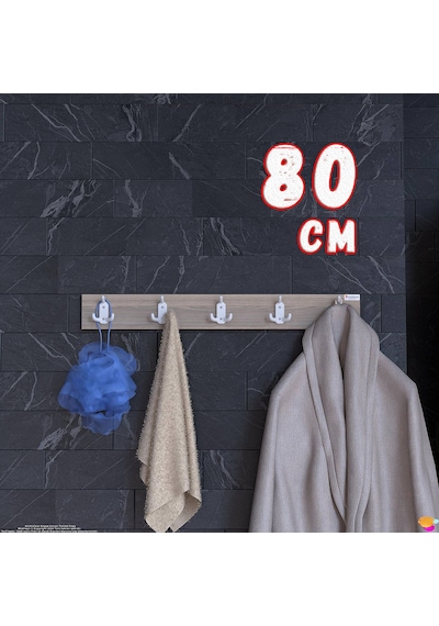 Modilayn Arı Serisi 76,4x9,6 Cm 5'li Set 15 Kancalı Banyo Askısı Ekstra Düzen Ve Yer Tasarrufu Beyaz - Cordoba
