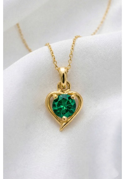 Çekirdekjewelry 925 Ayar Gümüş Altın Kaplama Kalp Modeli Kolye Sarı Yesil