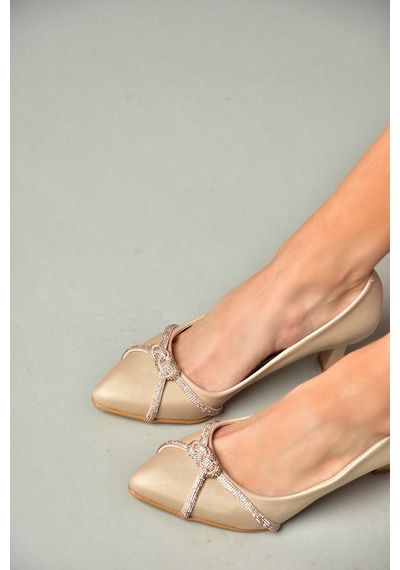 Fox Shoes S246061604 Ten Kumaş Kalın Topuklu Kadın Abiye Ayakkabı Ten