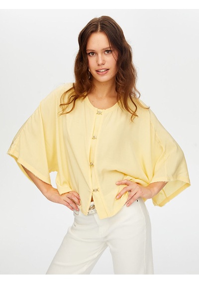 Faik Sönmez Gold Düğme Detaylı Dökümlü Rayon Bluz W26blz006 Uw26blz00660 Sarı