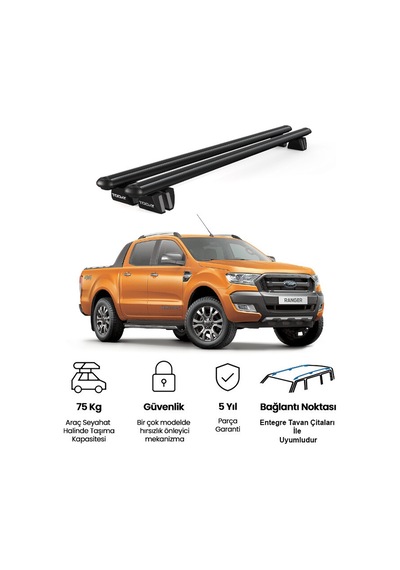Pençe Ford Ranger 2011-2022 Uyumlu Siyah Ara Atkı 135cm Port Bagaj Tavan Barı