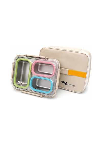 Valkyrie 3 Gözlü Paslanmaz Çelik Lunch Box Termal Taşıma Çantalı, Sızdırmaz Contalı 304 Çelik Bölmeli Yemek Kabı Çok Renkli