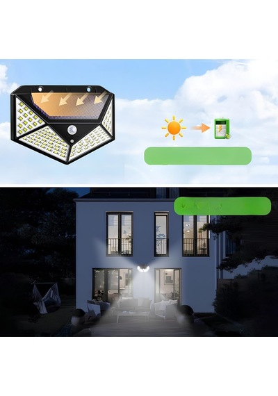 Jouis 100 Led Solar Güneş Enerjili Dış Mekan Duvar Lambası - Hareket Sensörlü Su Geçirmez Bahçe Aydınlatması, 3 Modlu 120 Derece Geniş Açılı Projektör Aplik