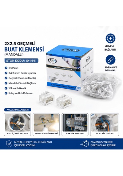 100 Adet 2li 2x2.5 Kablo Geçmeli Mandallı Buat Klemensi