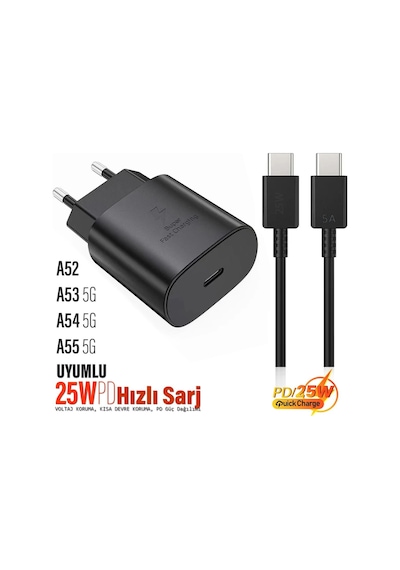 Samsung A52 - A53 5g - A54 5g - A55 5g Uyumlu Şarj Aleti 25w Hızlı Ve 5a Şarj Kablosu