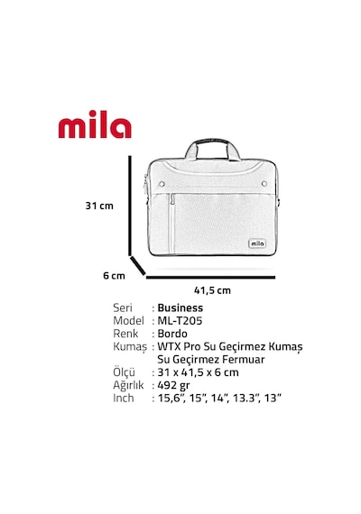 Ml-t205-wm300 Business Serisi 15.6" Su Geçirmez Kumaş Ve Fermuar