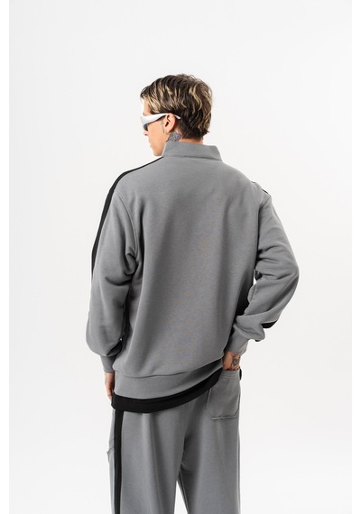Respire Erkek Pis Dikiş Detaylı Yarım Fermuarlı Diagonel Sweatshirt Gri
