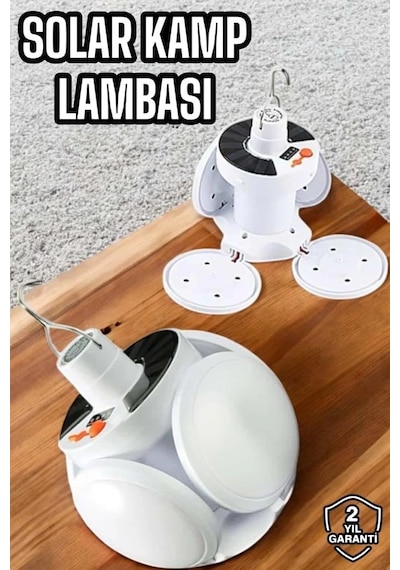 Mey İthalat Kamp Lambası Işıldak Beyaz Işık Güneş Enerjili Solar Aydınlatma 5 Kanatlı Katlanabilir Çok Renkli 34183039
