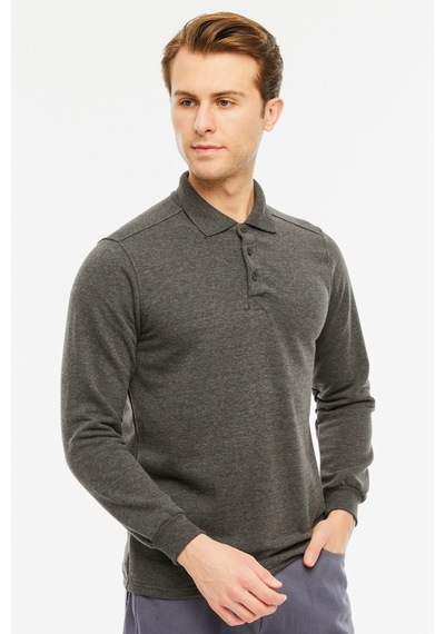 Uniprom Sweatshirt Polo Yaka İçi Polarlı 3 Iplik Pamuklu Normal Kesim Erkek Antrasit
