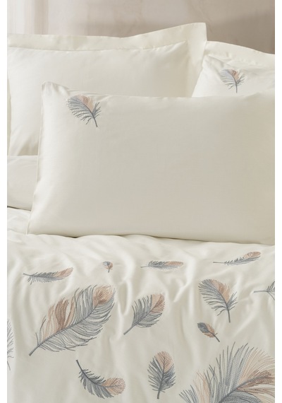 Cotton Box Nakışlı Saten Çift Kişilik Nevresim Takımı Alula Ekru
