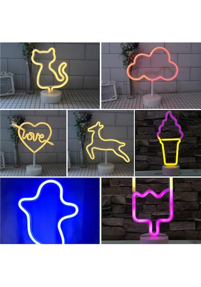 Mufunye Led'ler Neon Sıcak Beyaz Ay Şekli Masa Lambası Yatak Odası Dekorasyonu Usb Gece Lambası Diğer