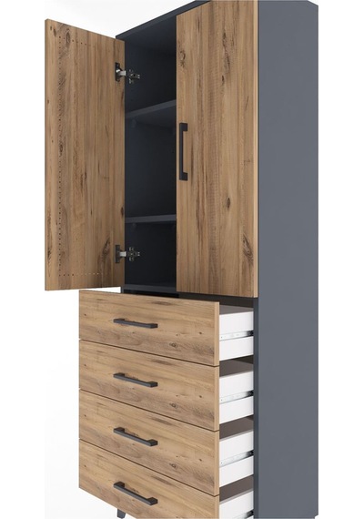 Arges Dolap 3 Raflı 4 Çekmeceli 2 Kapaklı 60x30x163 Antrasit-çam Antrasit