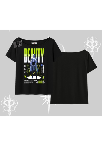 Tarzsokak Kayık Yaka Tshirt Anime Unity Neon Detaylı Grafik Baskılı Siyah
