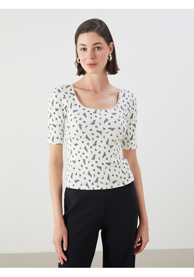 Lcwaıkıkı Classic Ekru U Yaka Çiçekli Kadın Body