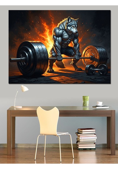 Ahşap Tablo Ağırlık Kaldıran Kurt Adam Motivasyon Dekoratif Tablolar