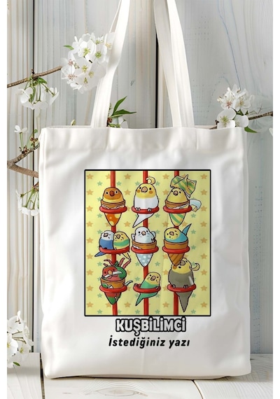 Art Hediye Kuşbilimci Baskılı Bez Omuz Çantası Kişiye Özel Model 4 Çok Renkli