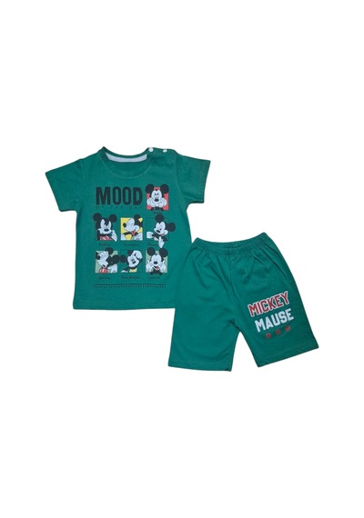 Micky Şort T-shirt Bebek Çocuk Yazlık Takım Yeşil