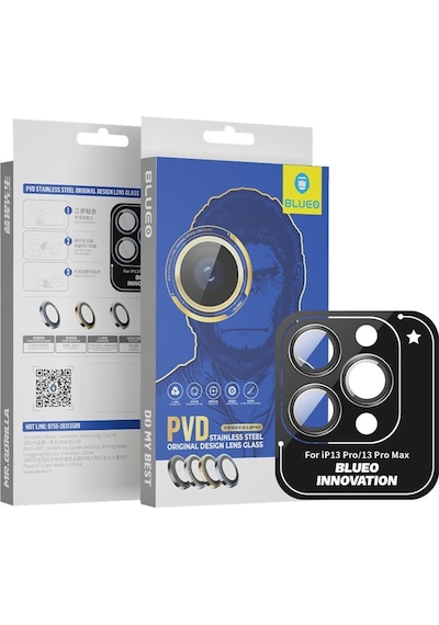 Blueo Apple Uyumlu iPhone 13 Pro/13 Pro Max PVD Paslanmaz Kamera Lens Koruyucu Siyah