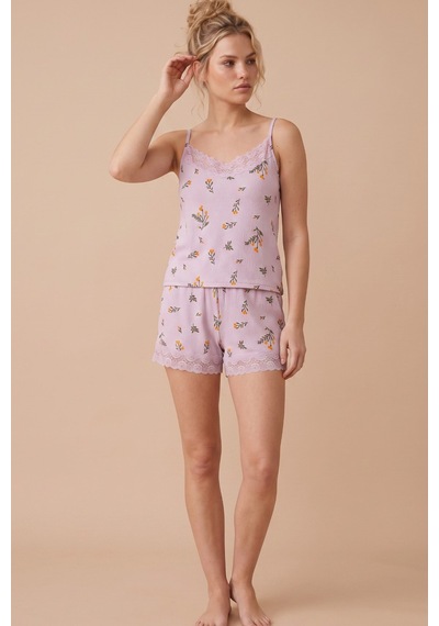 Siyah İnci Bürümcük-krınkıl Şortlu Pijama Takım 26120225 Lila