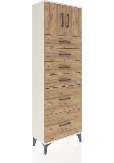 Arges Dolap Tek Raflı 6 Çekmeceli 2 Kapaklı 60x30x182 Aytaşı-çam Aytaşı