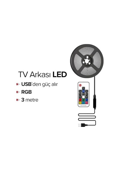 Tv Arkası Animasyonlu Rgb Şerit Led Seti Kumandalı 3 Metre - Cata - 5v Usb Girişli .